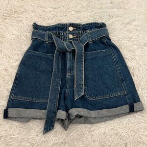 Zara Denim High-Waisted Front Tie Shorts with Pockets